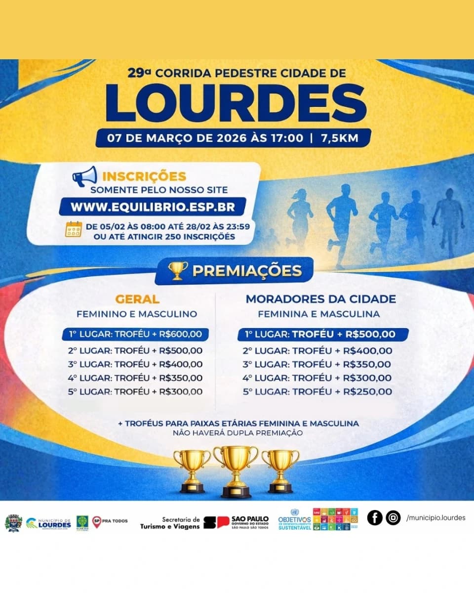 29ª CORRIDA PEDESTRE CIDADE DE LOURDES-SP 2026
